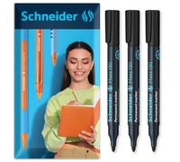 Schneider Maxx 130 Lot de 3 marqueurs permanents Pointe ogive 1-3 mm Noir | Marquages imperméables, haute résistance à la lumière, protection contre le bouchon de 2 à 3 jours, formule à faible odeur