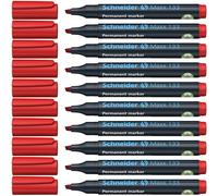 Schneider Maxx 133 Lot de 10 Marqueurs permanents rechargeables pour carton/papier/plastique/verre/métal Encre rouge