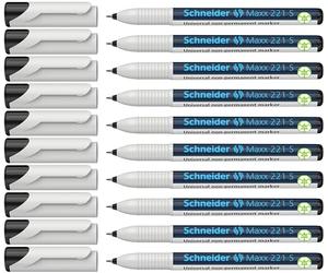 Schneider Maxx 221 S Marqueur universel, lot de 10, Noir | Non permanent, effaçable à l'humide, épaisseur de trait 0,4 mm