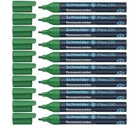 Schneider Maxx 230 Marqueur permanent, lot de 10, Vert | Pointe ogive, corps en aluminium, encre anti-dessiccation, rechargeable, épaisseur de trait de 1 à 3 mm