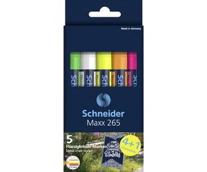 Schneider Maxx 265 Lot de 5 crayons à craie (épaisseur de trait de 2 à 3 mm, effaçables à sec, à base d'eau, inodore)