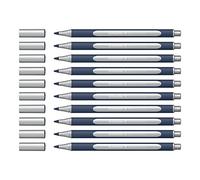 Schneider ML05001007 Lot de 10 stylos roller métallisés (épaisseur de trait 0,4 mm, encre hautement métallique, séchage rapide, boîtier 88% plastique biosourcé), 10 pièces, argent