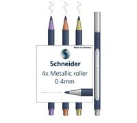 Schneider ML05011501 Lot de 4 stylos à bille métalliques (épaisseur de trait 0,4 mm, encre hautement métallique, séchage rapide, boîtier en 88% plastique bio-basé)