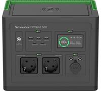 Schneider OffGrid 500 - Centrale électrique portable - LCD, Lithium Ion, 2 prises CEE 7/3 Schuko, onde sinusoïdale, 3 USB-A, 2 USB-C, chargeur sans fil - AC 195 - 265 / DC 12 -30 V - 500 Watt - Lithiu