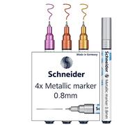 Schneider Paint-It 010 Lot de 4 marqueurs métalliques (Set 2, épaisseur de trait 0,8 mm, nouvelle technologie de pigment, fort effet pailleté) Argenté, doré, cuivre, violet