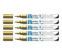 Schneider Paint-It 120153 Lot de 5 crayons acryliques avec pointe ogive de 2 mm, peintures acryliques à haute couverture pour bois, toile, pierre, etc. Doré