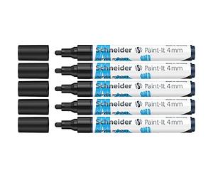 Schneider Paint-It 120201 Lot de 5 stylos acryliques avec pointe ogive de 4 mm pour bois, toile, pierre, etc Noir