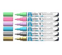Schneider Paint-It crayons acryliques (Set 2 avec pointe ogive de 2 mm, peintures acryliques à haut recouvrement pour bois, toile, pierre, etc.), Lot de 6