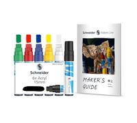 Schneider Paint-It Lot de 6 stylos acryliques (1, largeur de trait de 15 mm, peintures acryliques à fort pouvoir couvrant, pour bois, toile, pierre, etc.) avec guide de fabrication (français non
