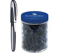Schneider Ray Lot de 1 stylo roller (rechargeable avec des cartouches d’encres standard, convient pour gauchers et droitiers) Bleu foncé/gris clair + Lot de 100 cartouches standard en bleu effaçable