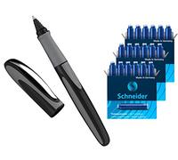 Schneider Ray Stylo roller (rechargeable avec cartouches d'encre standard, convient aux droitiers et aux gauchers) (1 pièce + 18 cartouches supplémentaires) Onyx
