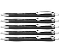 Schneider Slider Rave XB 132511 Lot de 5 stylos à bille (édition spéciale limitée en noir,rétractables et rechargeables, indélébile) - Couleur de l'encre: bleu