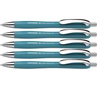 Schneider Slider Rave XB 132513 Lot de 5 stylos à bille (édition spéciale limitée en bleu sarcelle, rétractables et rechargeables, indélébile) - Couleur de l'encre: bleu