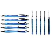 Schneider Slider Rave XB Lot de 5 stylos à Bille avec Mine indélébile Bleu, Bleu, 5 Stück + 5 Minen Extra