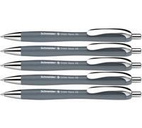 Schneider Slider Rave XB - Lot de 5 Stylos à Bille Fluide | Encre bleue séchage rapide, prise en main caoutchoutée, mine remplaçable XB
