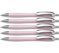 Schneider Slider Rave XB - Lot de 5 Stylos à Bille Rechargeables | Édition limitée pearl rose - encre bleue indélébile - technologie ViscoGlide - clip métal