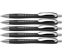 Schneider Slider Rave XB - Lot de 5 Stylos à Bille Rétractables | Édition spéciale noire, encre bleue, pointe XB, technologie ViscoGlide, rechargeable Plug+Play, certifié ISO