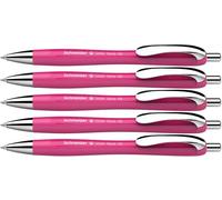 Schneider Slider Rave XB - Lot de 5 Stylos à Bille Rétractables Rose | Encre bleue, technologie ViscoGlide - rechargeables Plug+Play - édition limitée