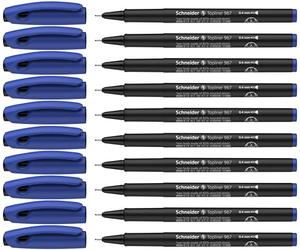 Schneider Topliner 967 Stylo feutre (Fineliner, Pointe Fine 0,4 mm) Lot de 10, Bleu