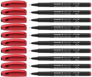 Schneider Topliner 967 Stylo feutre (Fineliner, Pointe Fine 0,4 mm) Lot de 10, Rouge