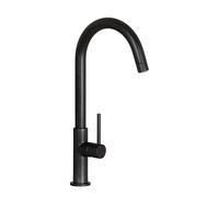 SCHOCK |Mélangeur de cuisine AQUADROP WATER SAVING, robinet canon haute courbée à section tubulaire, toutes couleurs, ouverture 90°, distribution 6 lt/minute, laiton émaillé noir mat, fabriqué en