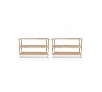 vidaXL 2X Bois de Sapin Solide Range-Chaussures à 3 Etagères Meuble Rangement