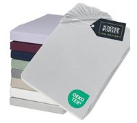 SCHÖNER WOHNEN Drap-housse de 140 x 200 cm, gris à 160 x 200 cm, de luxe, en jersey de coton certifié Öko-Tex Bed Sheets, pour matelas ayant jusqu'à 30 cm de hauteur et lit à sommier tapissier, drap