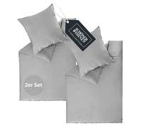SCHÖNER WOHNEN Parure de lit de luxe 4 pièces en satin de coton 140 x 200 cm Gris - Doux et respirant - Composé de 2 housses de couette et 2 taies d'oreiller 70 x 90 cm - Certifié Öko-Tex
