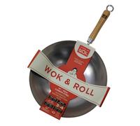 School of Wok Wok à Fond Rond en Acier au Carbone antiadhésif Wok and Roll, argenté, 33 cm