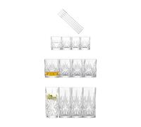 SCHOTT ZWIESEL Set de verres Show (set de 17), 4 gracieux verres à long drink, à whisky et à schnaps avec relief, 4 pailles et 1 brosse, verres en cristal résistant au lave-vaisselle (art. n° 124010)