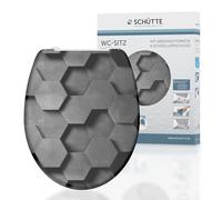 Abattant de WC SCHÜTTE GREY HEXAGONS, Abattant de WC en duroplast avec mécanisme de fermeture souple et fermeture rapide Motif d'impression