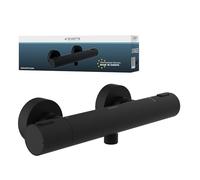 Schütte Los Angeles Mitigeur Douche Thermostatique - Protection 38 °C | Noir, laiton massif, robinet douche thermostatique, raccord 1/2", 2 rosaces et raccords en S inclus, kit de montage complet