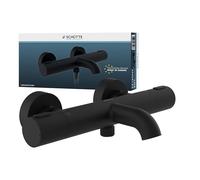 Schütte Mitigeur Baignoire Thermostatique Los Angeles - Noir | Noir, protection anti-brûlure 38°C, sélecteur bec/douchette, raccord 1/2in, 2 rosaces et raccords en S inclus, mural