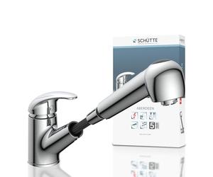 Schütte 33379 ABERDEEN Mitigeur de cuisine à basse pression avec douchette extractible, Robinet pour la cuisine avec fonction anti-retour, Mitigeur à un seul levier, Évier de cuisine, Chrome