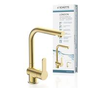 SCHÜTTE 79770 London Robinet de cuisine avec douchette extractible, robinet pivotant à 360 degrés pour évier de cuisine avec mitigeur monocommande Doré