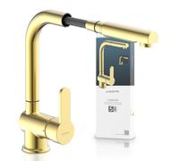 SCHÜTTE 79770 London Robinet de cuisine avec douchette extractible, robinet pivotant à 360 degrés pour évier de cuisine avec mitigeur monocommande Doré