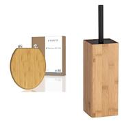 SCHÜTTE Abattant WC Bamboo en bambou massif, abattant de WC durable en bois de bambou & WENKO Brosse WC Padua, brosse WC Bambou, acier noir