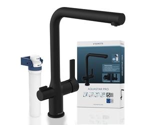 SCHÜTTE Aquastar Pro 99860 Robinet d'évier de cuisine avec système de filtration 3 voies et filtre à eau contre les résidus de calcaire et les métaux lourds Noir