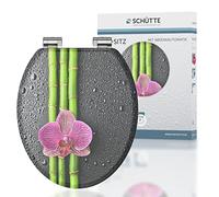 Schütte ASIA 80121, Abattant WC avec noyau en bois (MDF) et système d'abaissement automatique, motif de fleurs imprimé sur 3 faces, compatible avec toutes les cuvettes WC standard