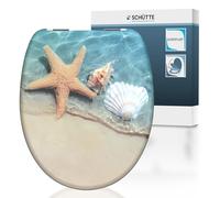 Schütte Beach 82196, Abattant WC en Duroplast avec système d'abaissement automatique, compatible avec la majorité des cuvettes WC, motif plage