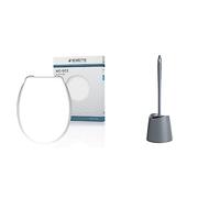 SCHÜTTE BLANC Abattant de WC sans mécanisme d'abaissement automatique | Couvercle de WC avec charnières & TATAY Brosse WC Standard, Polypropylène, Brosse noire, Sans BPA, Fabriquée en Espagne