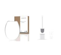 SCHÜTTE BLANC Abattant de WC sans mécanisme d'abaissement automatique | Couvercle de WC & Ibergrif Brosse WC Silicone Plate- Brosse Toilette et Supports, Anti-goutte, Antibactérienne