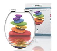 Schütte COLORFUL STONES, Abattant WC avec noyau en bois (MDF) et système d'abaissement automatique, motif de pierres colorées imprimé sur 3 faces, compatible avec toutes les cuvettes WC standard