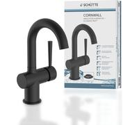 Schütte 79016 Cornwall Robinetterie de lavabo avec Bec Haut et Excentrique-Mitigeur monocommande-Noir Mat
