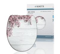 SCHÜTTE Flowers&Wood 82197, Abattant WC en Duroplast avec système d'abaissement Automatique, Compatible avec la majorité des cuvettes WC, Motif Bois