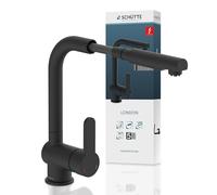 SCHÜTTE LONDON Robinet Cuisine Basse Pression avec Douchette Extensible Mitigeur, Rabattable Mitigeur Robinet Evier de Cuisine avec Douchette, Rotative à 360° Froid & Chaud Disponible, Noir