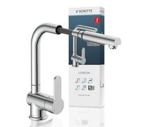 SCHÜTTE London Robinet Cuisine Basse Pression avec Douchette Extensible Mitigeur, Robinet Evier de Cuisine avec Douchette, Rotative à 360° Froid & Chaud Disponible, Chromé