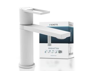 SCHÜTTE MANHATTAN 33018 Robinet de lavabo avec bonde de vidage, mitigeur de salle de bain, mitigeur monocommande de salle de bain avec bouchon de vidange pop-up, mitigeur lavabo, blanc