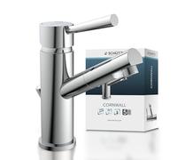 SCHÜTTE CORNWALL Mitigeur de lavabo avec tirette, robinet de salle de bains avec vidage, chromé