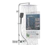 Schütte Ocean Système Thermostat et étagère en Verre-Ensemble 30 x 30 cm, Effet Pluie avec Support Mural et pommeau Colonne de Douche en Chrome/Anthracite 60531, 350 x 1200 x 520 mm